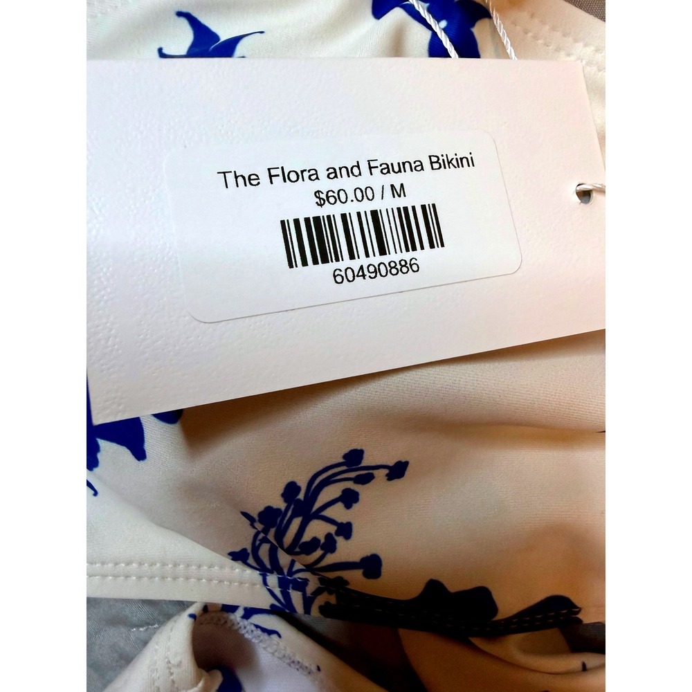 Endless Moon Blue White Floral Botanical Bikini Sz Medium Ruffle High Waist Tie - Picture 4 of 7